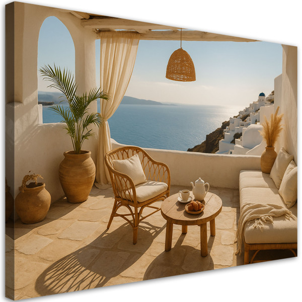 Obraz do salonu sypialni jadalni, Widok z tarasu Santorini 90x60 781151