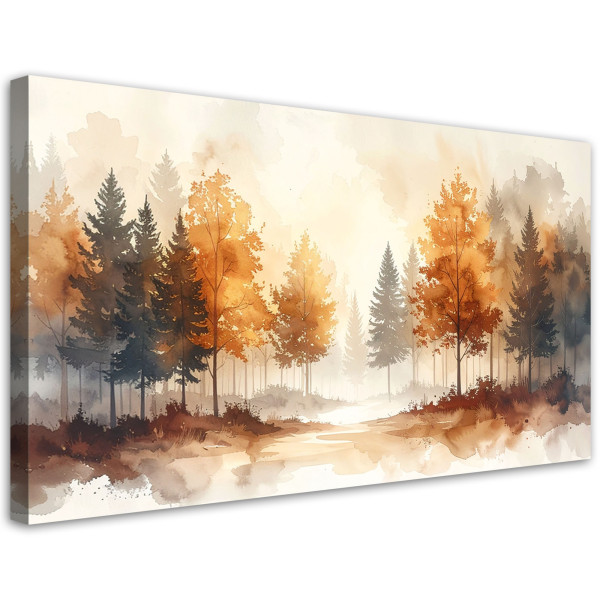 Obraz do salonu sypialni, Jesienny Beżowy Las Akwarelowy Leśny 80x40 884627