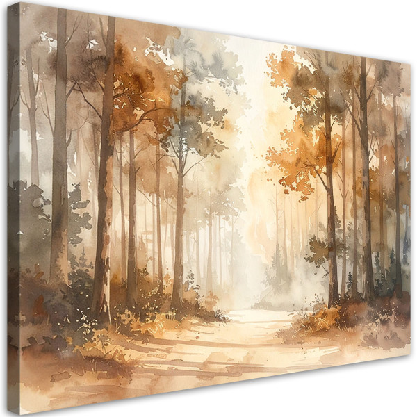 Obraz do salonu sypialni, Jesienny Mglisty Las Akwarelowy Leśny 30x20 889115