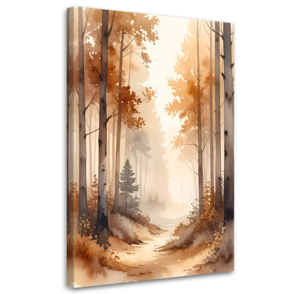 Obraz do salonu sypialni, Jesienny Mglisty Las Akwarelowy Leśny 40x60 888566