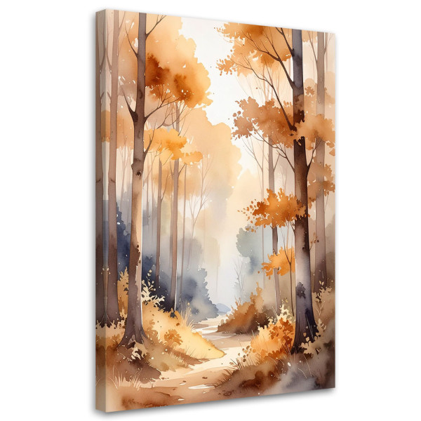 Obraz do salonu sypialni, Jesienny Mglisty Las Akwarelowy Leśny 40x60 886989