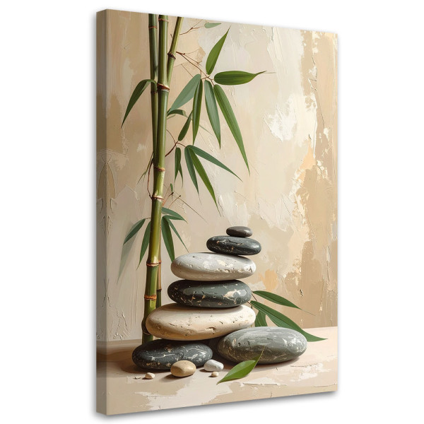 Obraz do salonu sypialni, Kamienie zen spa liście bambusa 30x45 888256