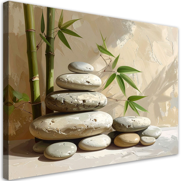 Obraz do salonu sypialni, Kamienie zen spa liście bambusa 60x40 886737