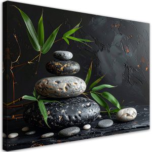 Obraz do salonu sypialni, Kamienie zen spa liście bambusa czarny 100×70 886121 Obraz do salonu sypialni, Kamienie zen spa liście bambusa czarny 100×70 886121