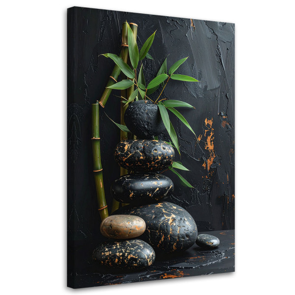 Obraz do salonu sypialni, Kamienie zen spa liście bambusa czarny 30x45 888879