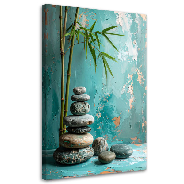 Obraz do salonu sypialni, Kamienie zen spa liście na turkusowym tle 80x120 884258