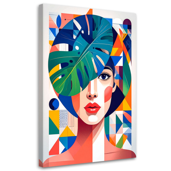 Obraz do salonu sypialni, Kobieta liście monstera w stylu Bauhaus 40x60 777799
