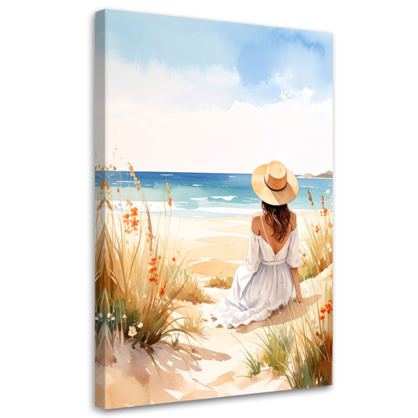 Obraz do salonu sypialni, Kobieta plaża morze pejzaż 30x45 888696