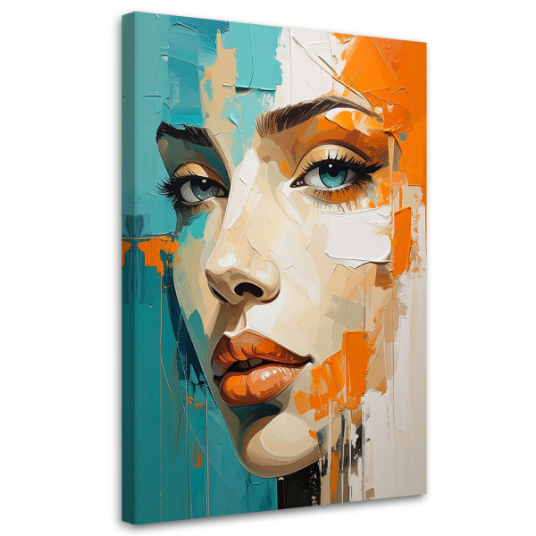 Obraz do salonu sypialni, Kobieta portret turkusowy pomarańczowy 80x120 887635