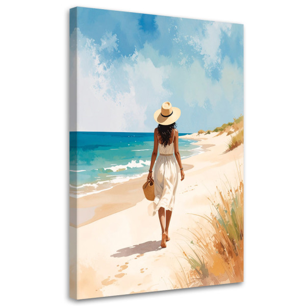 Obraz do salonu sypialni, Kobieta spaerująca po plaży 30x45 885748