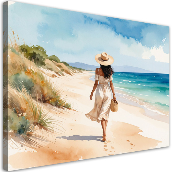 Obraz do salonu sypialni, Kobieta spaerująca po plaży 90x60 779711