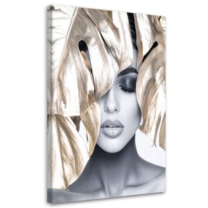 Obraz do salonu sypialni, Kobieta ze złotymi liśćmi na głowie 80×120 778120 Obraz do salonu sypialni, Kobieta ze złotymi liśćmi na głowie 80×120 778120