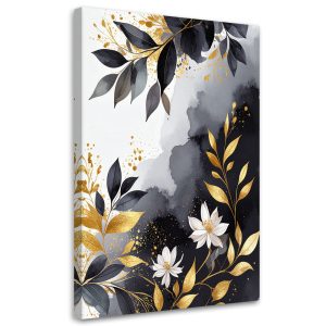 Obraz do salonu sypialni kuchni biura, Czarno złote liście 30×45 998045