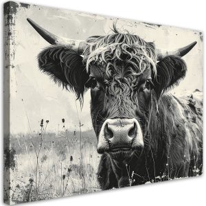Obraz do salonu sypialni kuchni biura, Krowa szkocka czarno biała 90×60 997604 Obraz do salonu sypialni kuchni biura, Krowa szkocka czarno biała 90×60 997604