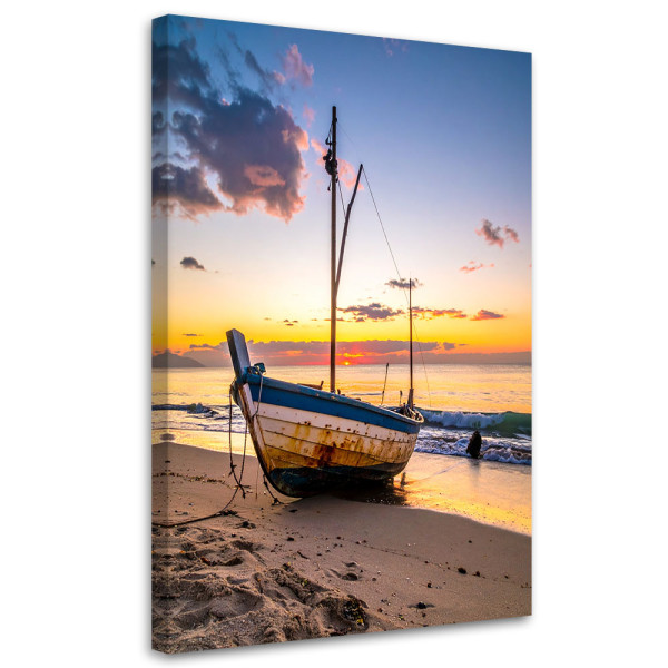 Obraz do salonu sypialni kuchni biura, Łódka plaża morze zachód 40x60 999789