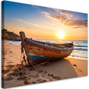 Obraz do salonu sypialni kuchni biura, Łódka plaża morze zachód 60×40 1000127 Obraz do salonu sypialni kuchni biura, Łódka plaża morze zachód 60×40 1000127