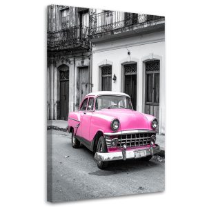 Obraz do salonu sypialni kuchni biura, Różowy retro samochód 70×100 998042 Obraz do salonu sypialni kuchni biura, Różowy retro samochód 70×100 998042