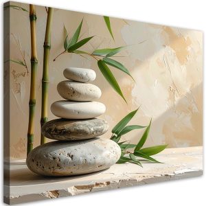 Obraz do salonu sypialni kuchni, Kamienie zen spa liście bambusa 120×80 887504 Obraz do salonu sypialni kuchni, Kamienie zen spa liście bambusa 120×80 887504
