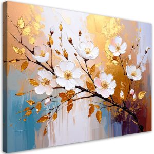 Obraz do salonu sypialni, Kwiaty Gałązki Glamour Złoty 100×70 779939 Obraz do salonu sypialni, Kwiaty Gałązki Glamour Złoty 100×70 779939