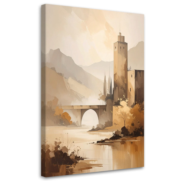 Obraz do salonu sypialni, Pastelowy Pejzaż Gór Architektura 30x45 888637