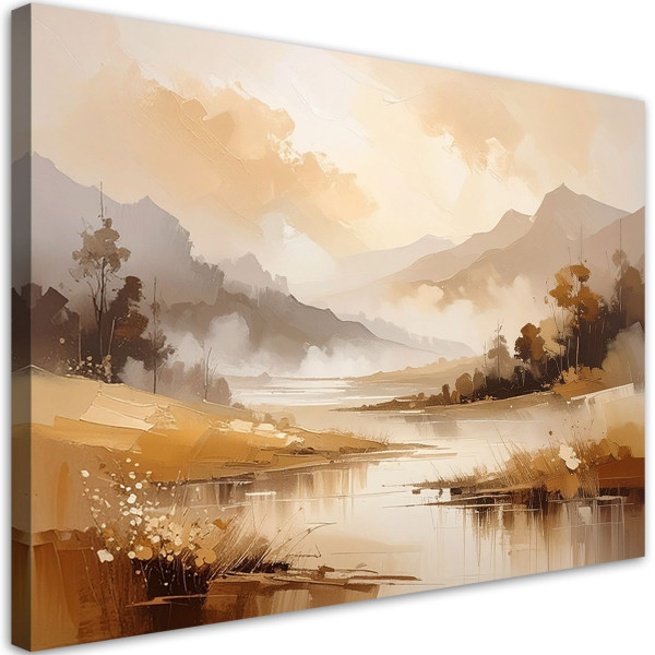 Obraz do salonu sypialni, Pastelowy Pejzaż Gór i Drzew Krajobraz 120x80 887124