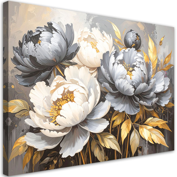 Obraz do salonu sypialni, Piwonie Kwiaty Glamour Szary 100x70 780658