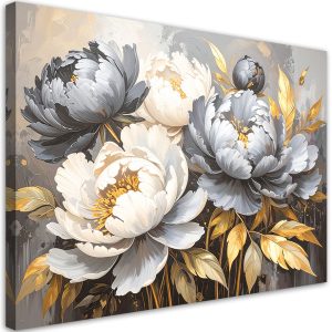 Obraz do salonu sypialni, Piwonie Kwiaty Glamour Szary 90×60 778645 Obraz do salonu sypialni, Piwonie Kwiaty Glamour Szary 90×60 778645