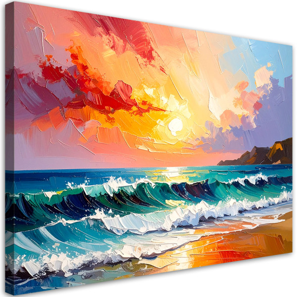 Obraz do salonu sypialni, Plaża Morze Fale Pejzaż jak malowany 45x30 890159