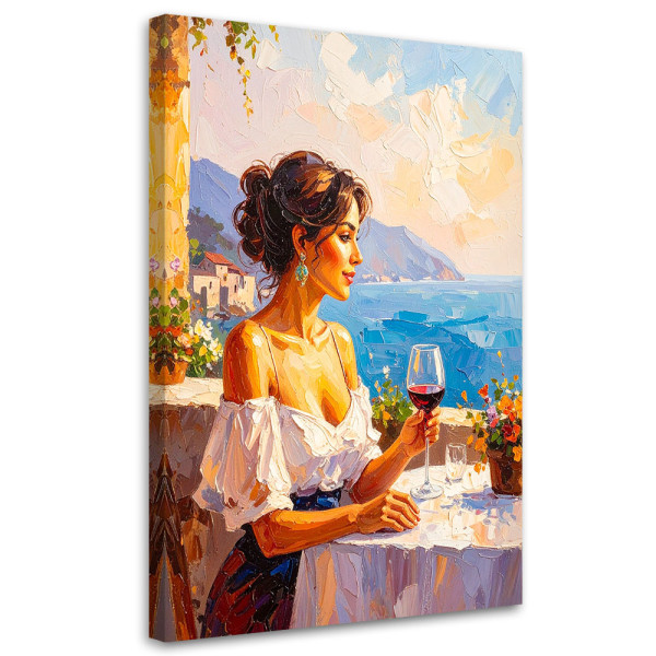 Obraz do salonu sypialni, Portret Kobieta Wino Pejzaż 80x120 778524