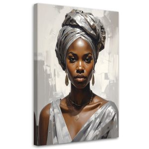 Obraz do salonu sypialni, Portret kobiety w srebrnym turbanie 40×60 889015 Obraz do salonu sypialni, Portret kobiety w srebrnym turbanie 40×60 889015