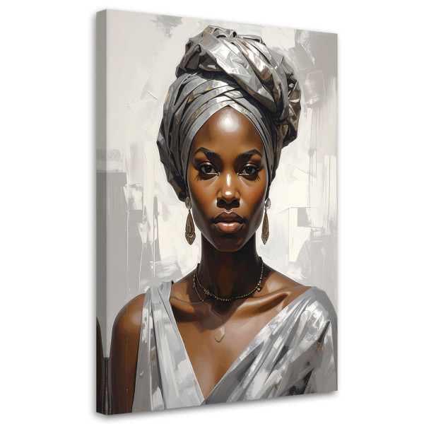 Obraz do salonu sypialni, Portret kobiety w srebrnym turbanie 70x100 885795