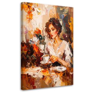 Obraz do salonu sypialni restauracji, Kobieta pijąca kawe imitacja 20×30 889512 Obraz do salonu sypialni restauracji, Kobieta pijąca kawe imitacja 20×30 889512