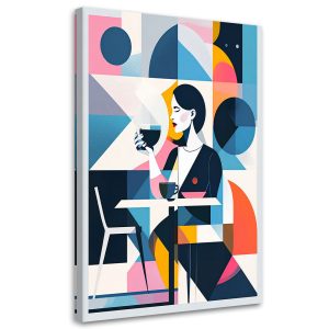 Obraz do salonu sypialni restauracji, Kobieta z kawą w stylu Bauhaus 60×90 888198 Obraz do salonu sypialni restauracji, Kobieta z kawą w stylu Bauhaus 60×90 888198