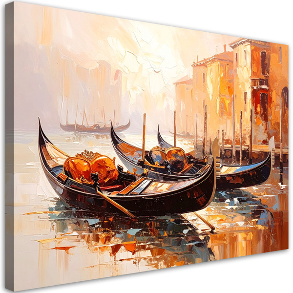 Obraz do salonu sypialni, Wenecja Miasto Gondole Beżowy 100x70 780534