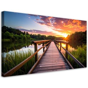 Obraz do salonu sypialni, Widok pomost jezioro zachód słońca 80×40 889460 Obraz do salonu sypialni, Widok pomost jezioro zachód słońca 80×40 889460