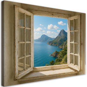 Obraz do salonu sypialni, Widok z okna Morze Góry Shabby Chic 120×80 780508 Obraz do salonu sypialni, Widok z okna Morze Góry Shabby Chic 120×80 780508