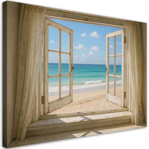 Obraz do salonu sypialni, Widok z okna na plażę Shabby Chic 45x30 890058