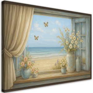 Obraz do salonu sypialni, Widok z okna na plażę Shabby Chic 60×40 780843 Obraz do salonu sypialni, Widok z okna na plażę Shabby Chic 60×40 780843