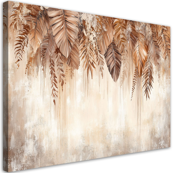 Obraz do salonu sypialni, Wiszące beżowo brązowe liście natura boho 120x80 650883