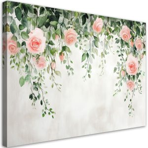 Obraz do salonu sypialni, Wiszące róże kwiaty zielone liście beton 90×60 650858 Obraz do salonu sypialni, Wiszące róże kwiaty zielone liście beton 90×60 650858