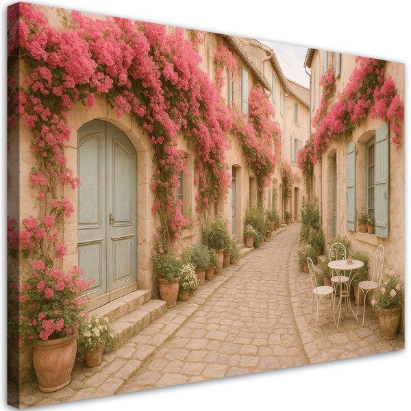 Obraz do salonu sypialni, Włoska uliczka z kwiatami Shabby Chic 90x60 779930