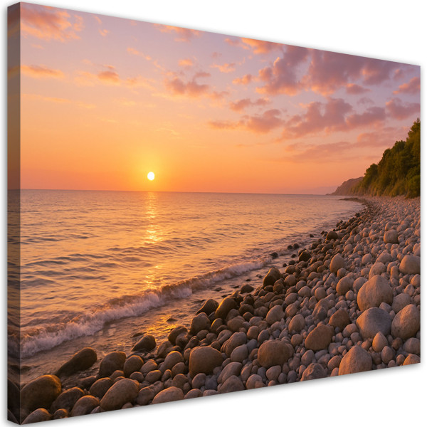 Obraz do salonu sypialni, Zachód słońca Plaża Morze Kamienie 30x20 887406