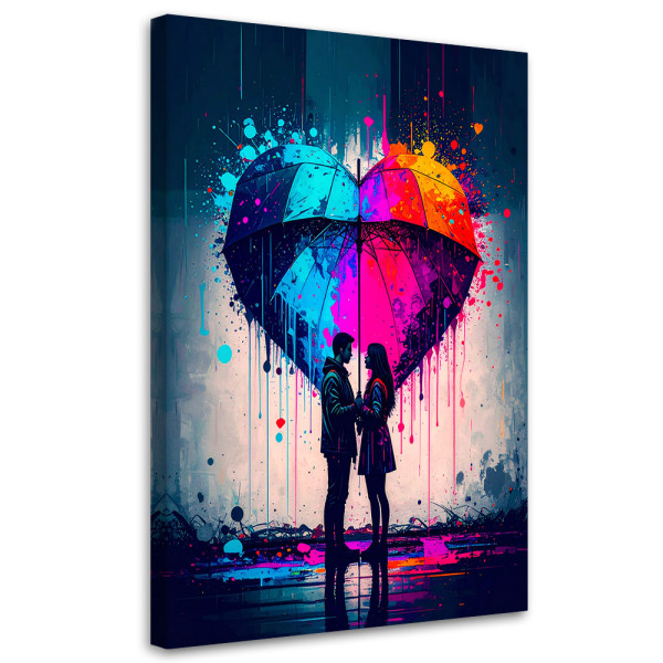 Obraz do sypialni salonu, Para Miłość Serce Parasol 20x30 888605