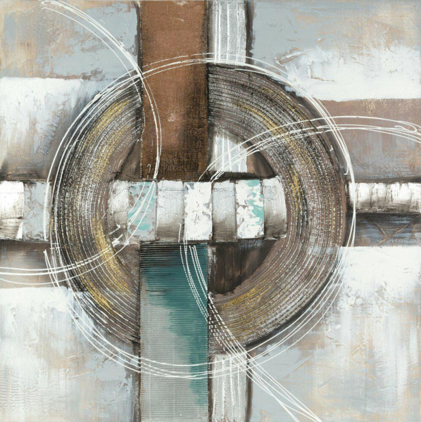 Obraz GEO 555A 80x80cm Loft Turkus Beż Ręcznie Malowany 722593