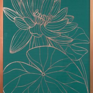 Obraz glamour lilia wodna SALVIA 53×73 zielony + miedziany 990020
