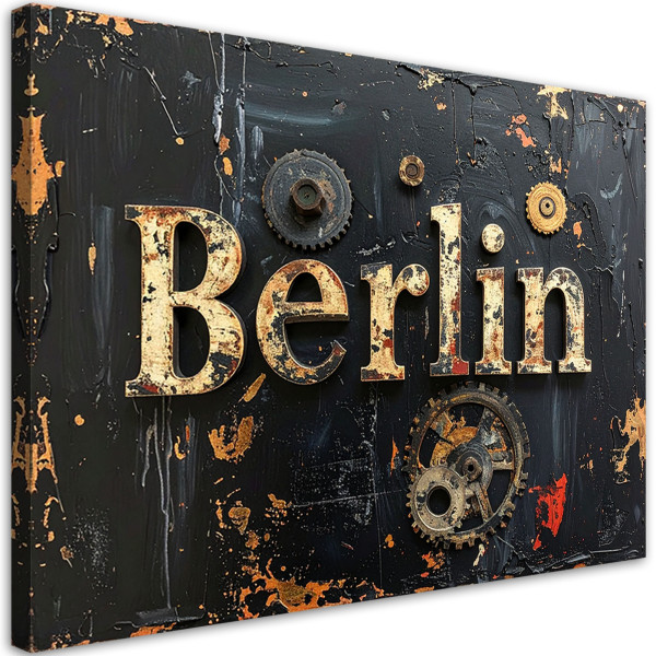 Obraz industrialny do salonu biura, Napis Berlin Typografia 100x70 882727