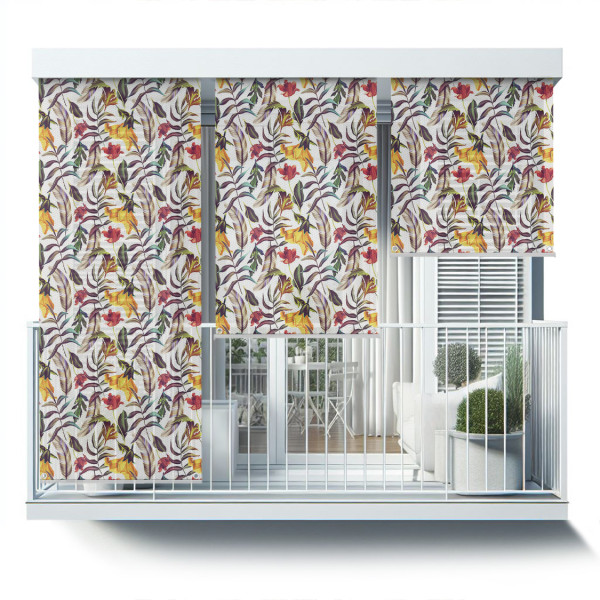 Roleta zewnętrzna - 100x290 cm -Kwiaty i liście tropikalne 470998