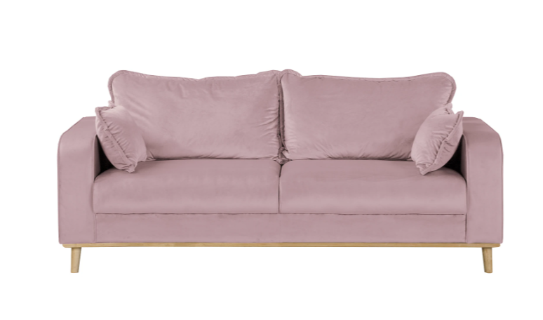Ropez Beata sofa 3 osobowa wysokie nóżki welur różowy 159042
