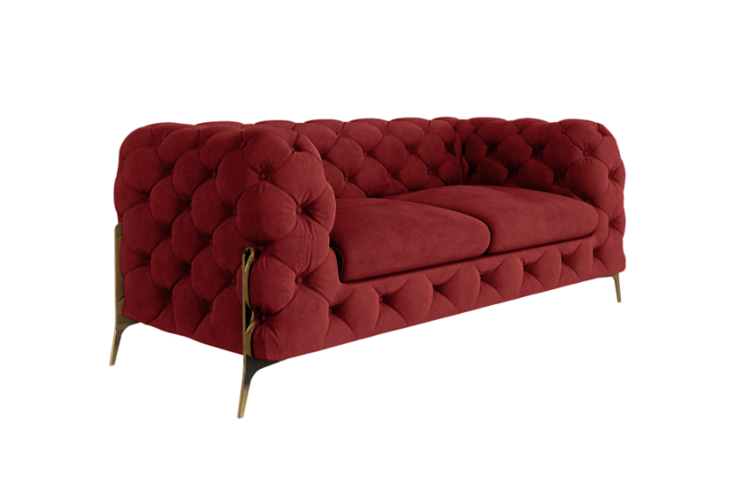 Ropez Chelsea Bis sofa 2 osobowa pikowana bordowa nogi złote 139453