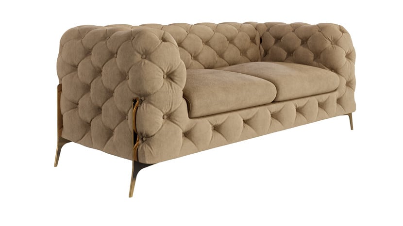 Ropez Chelsea Bis sofa 2 osobowa pikowana kremowa nogi złote 139442
